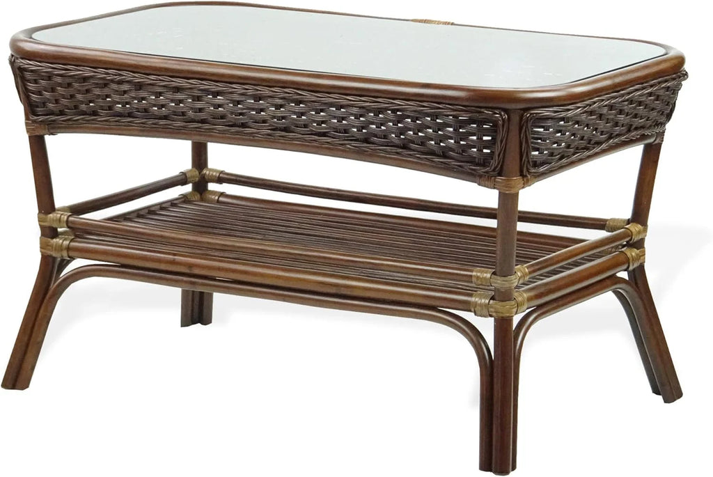 Rectangular Coffee Table Dark Walnut Natural Rattan B87003