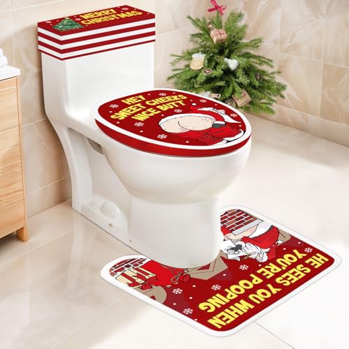Set of 4 Toilet Seat Cover Sets with Lid Cover Rug Tank Cover A465