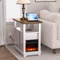 White Storage End Table with Charging Station and Heater W665