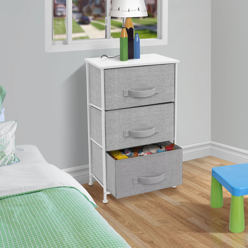 3 Drawer Nightstand with Fabric Bins R52542