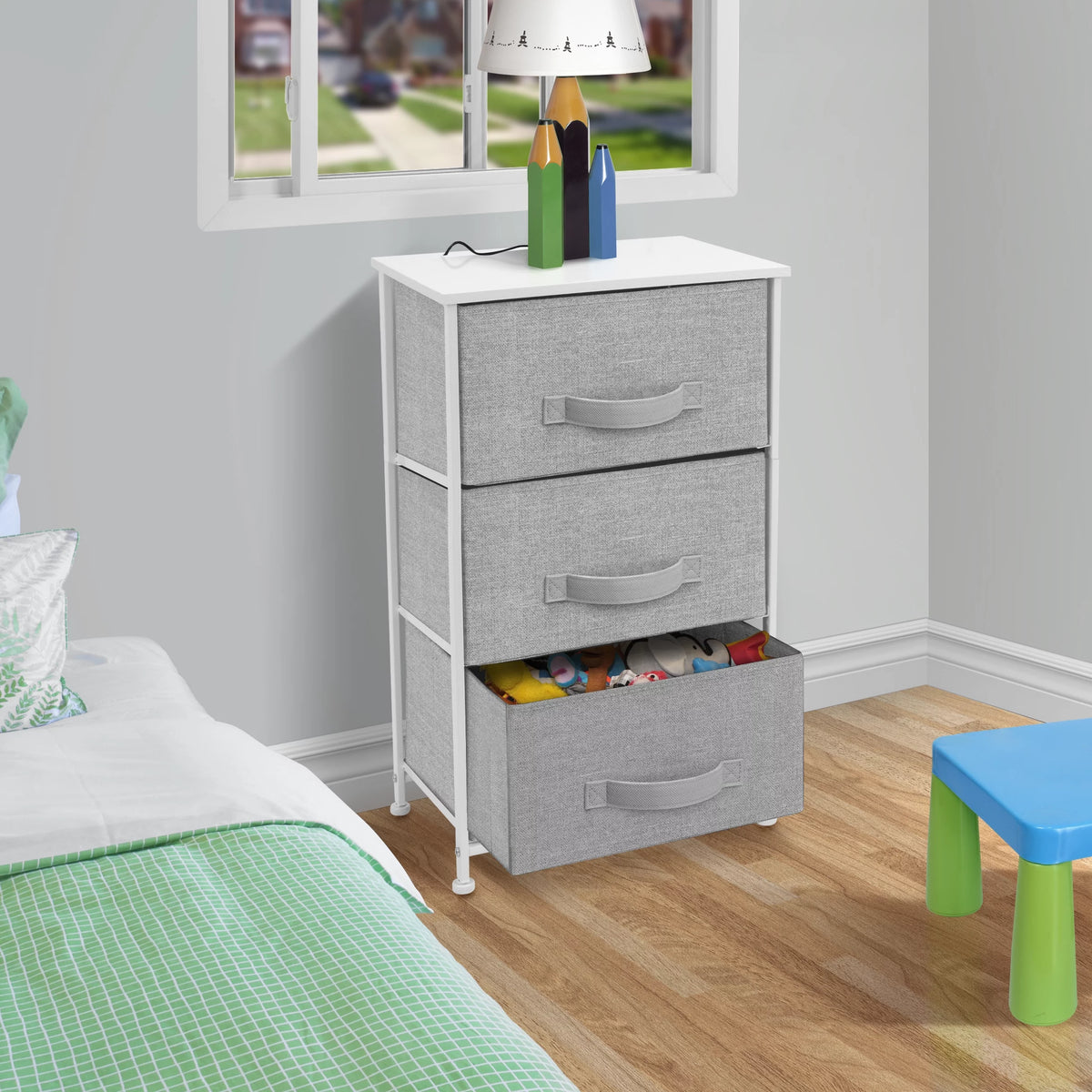 3 Drawer Nightstand with Fabric Bins R52542