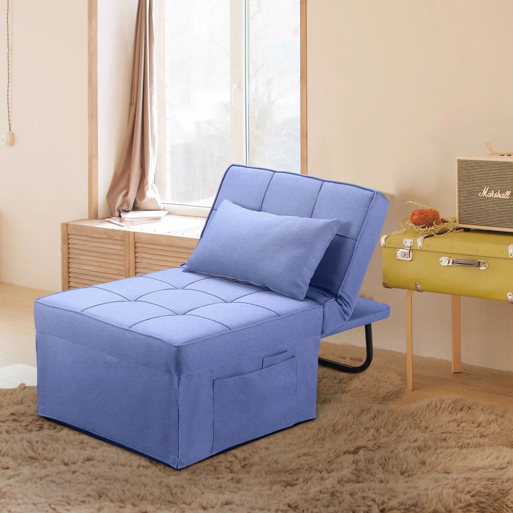 Dark Blue Linen Convertible Sofa W7355