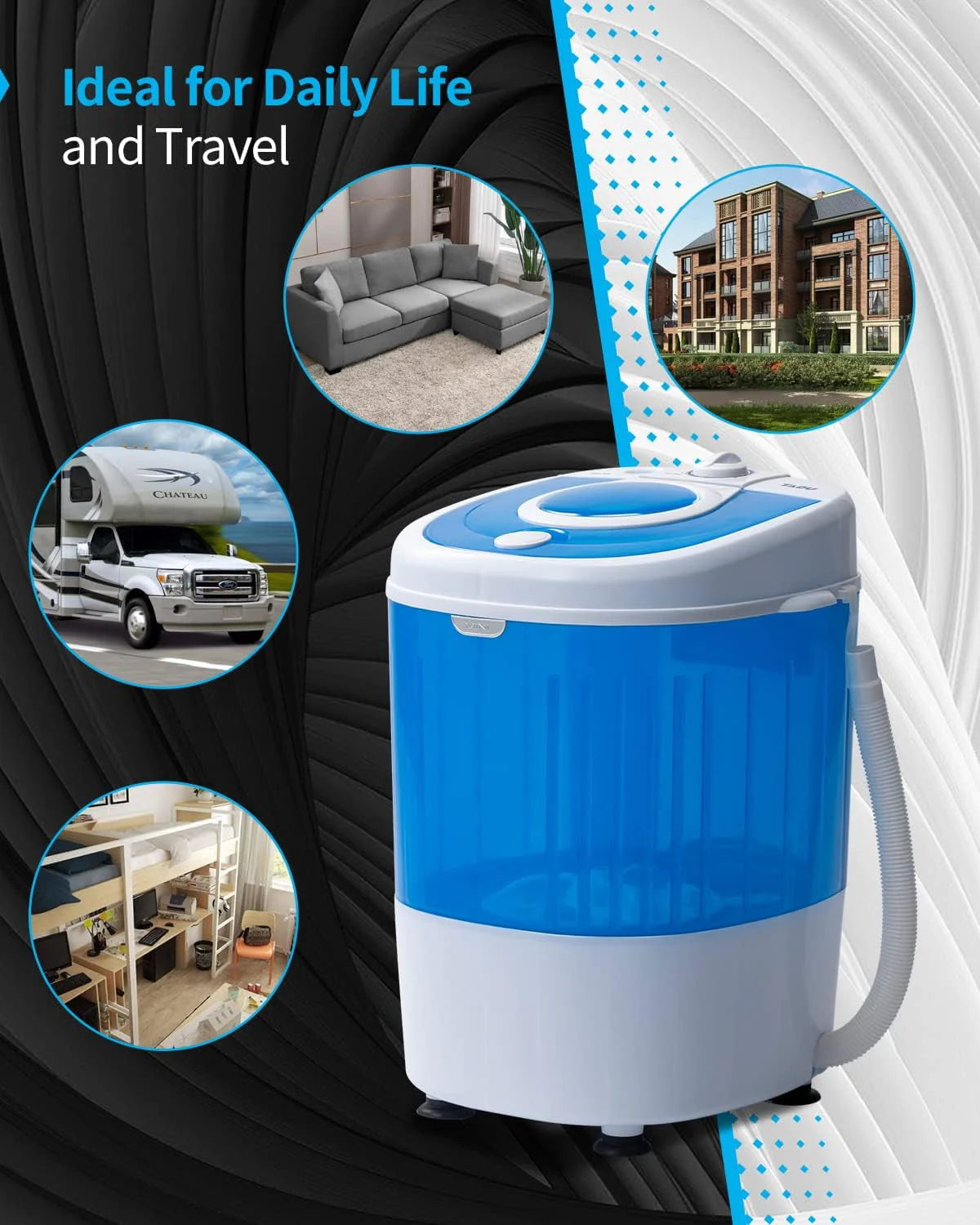 7.7lbs Mini Portable Washing Machine with Spiner Basket, Timer Control and Drain Hose, White E574