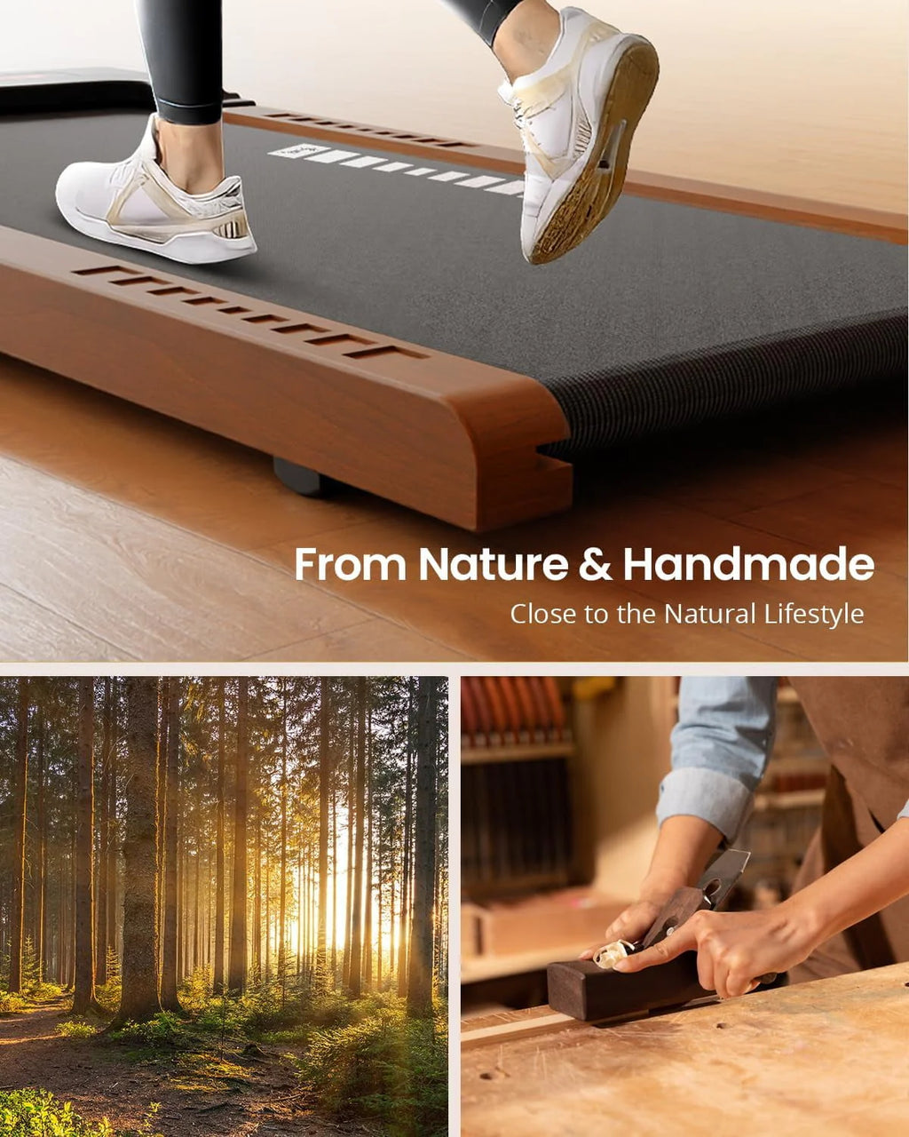 Wood Under Desk Treadmill with Remote Control, 265lbs Capacity F45005