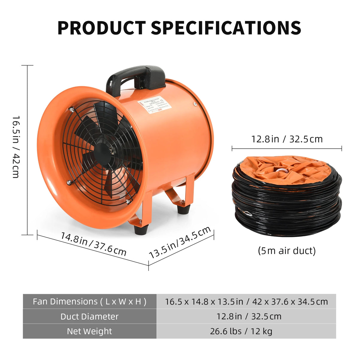 12" Utility Blower Extractor Fan with 16ft Duct Hose L57061