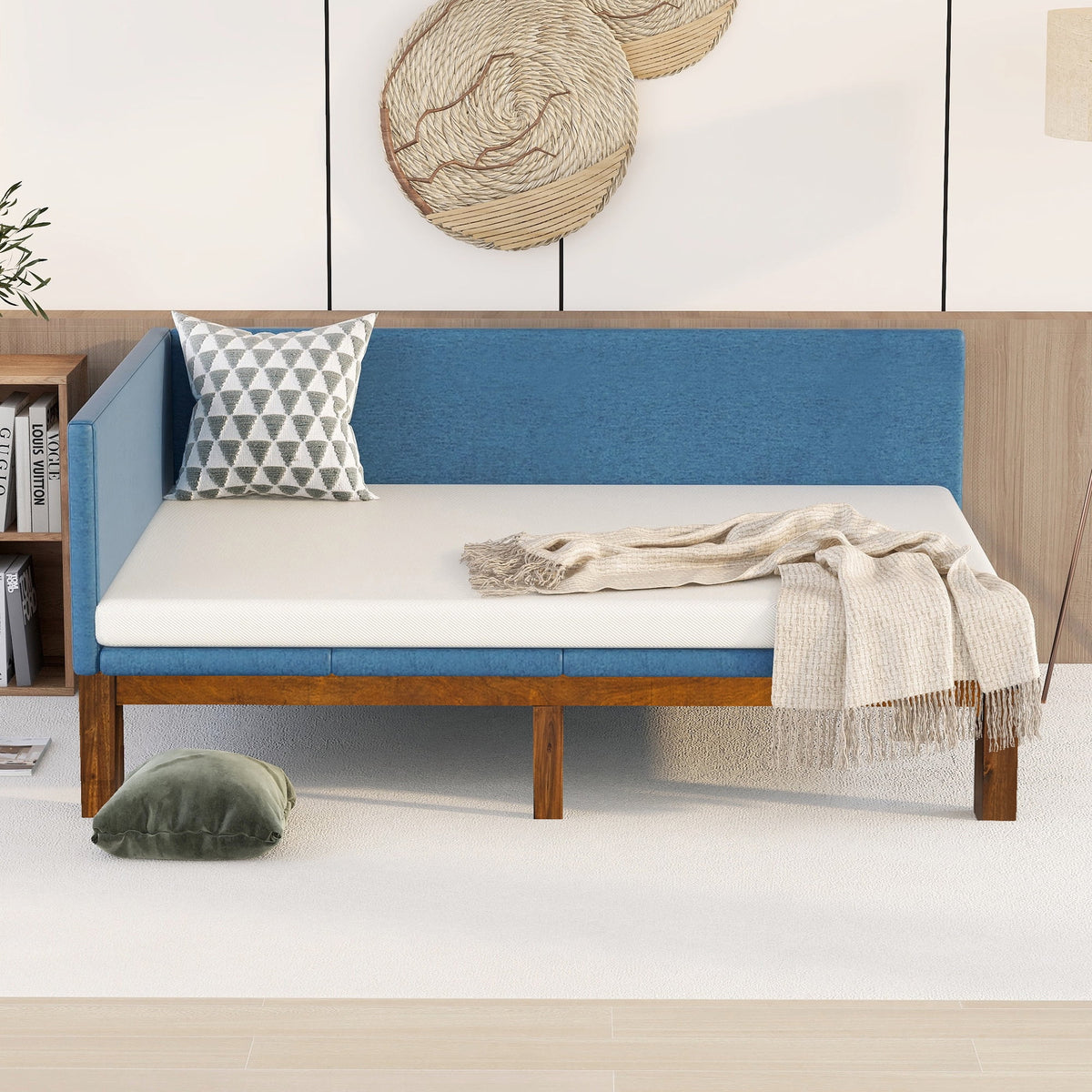Blue Full Size Upholstered Linen Daybed Q885882