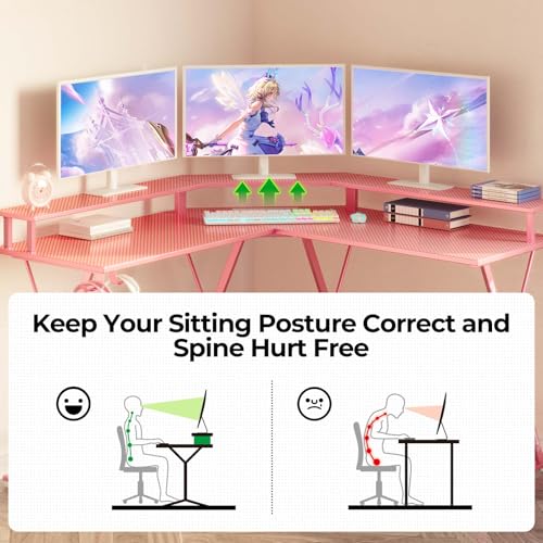 50.4” L-Shaped Gaming Desk with LED Light & Power Outlets G7931