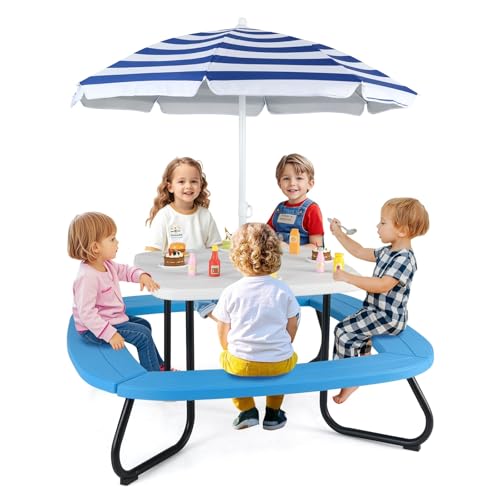 8 Seat Kids Picnic Table with Umbrella and Benches F45221
