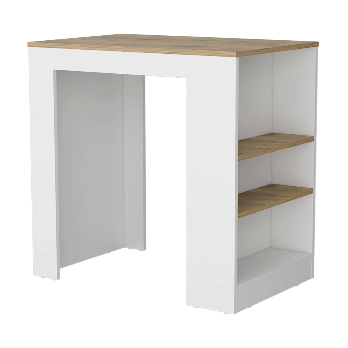 White Kitchen Island Bar Table with 3-Side Shelves T7801