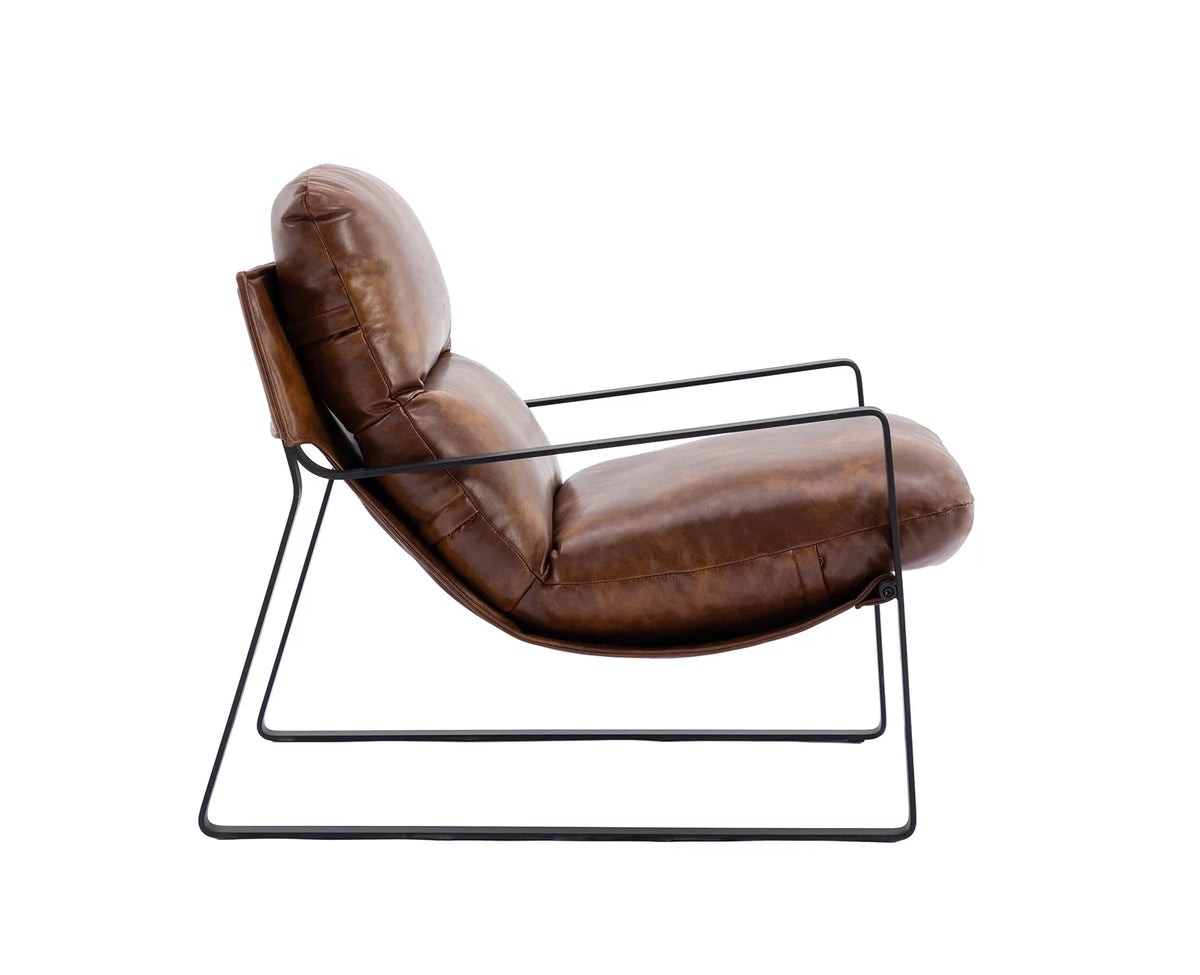 Brown Faux Leather Upholstered Accent Armchair with Metal Base C8843