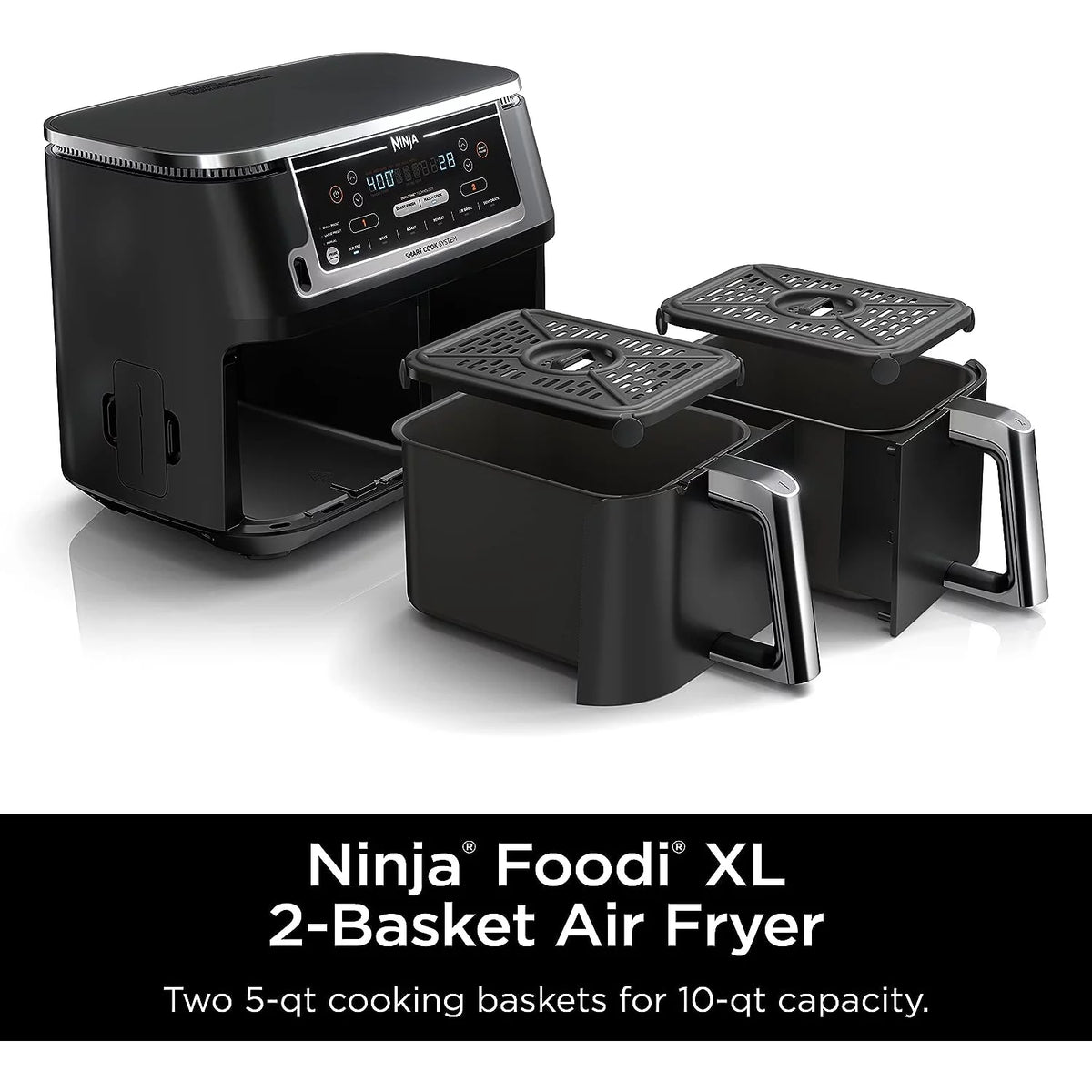Black 6-in-1 10-qt. XL 2-Basket Air Fryer P151094