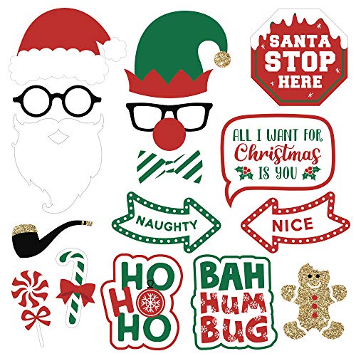 Christmas Photo Booth Props Set of 32 Red Green Gold Selfie Signs J44299