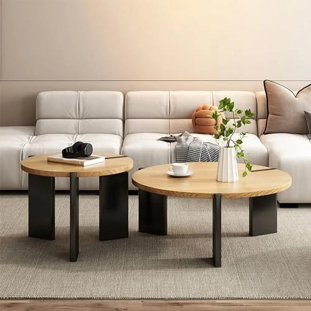Solid Wood Round Coffee Table with Black Legs P17371
