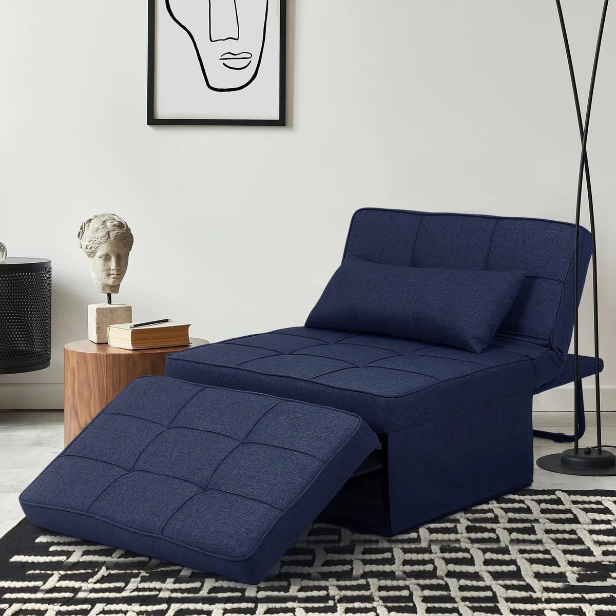 Dark Blue Linen Convertible Sofa W7355
