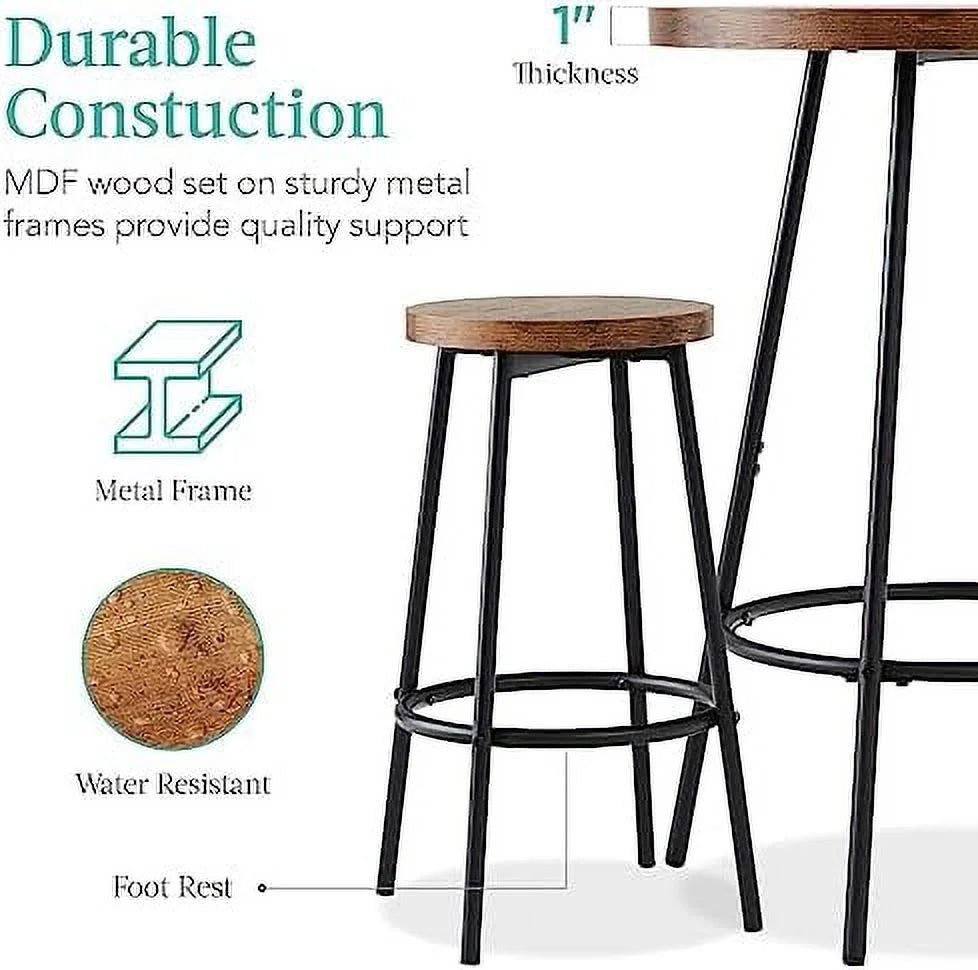 3 Piece Round Counter Height Pub Table and Stools Dining Set Black L440156