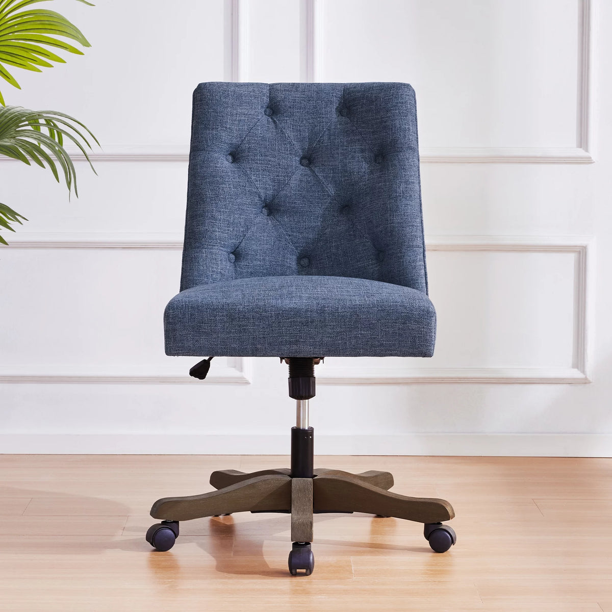 Blue Armless Swivel Fabric Padded Desk Chair F8100