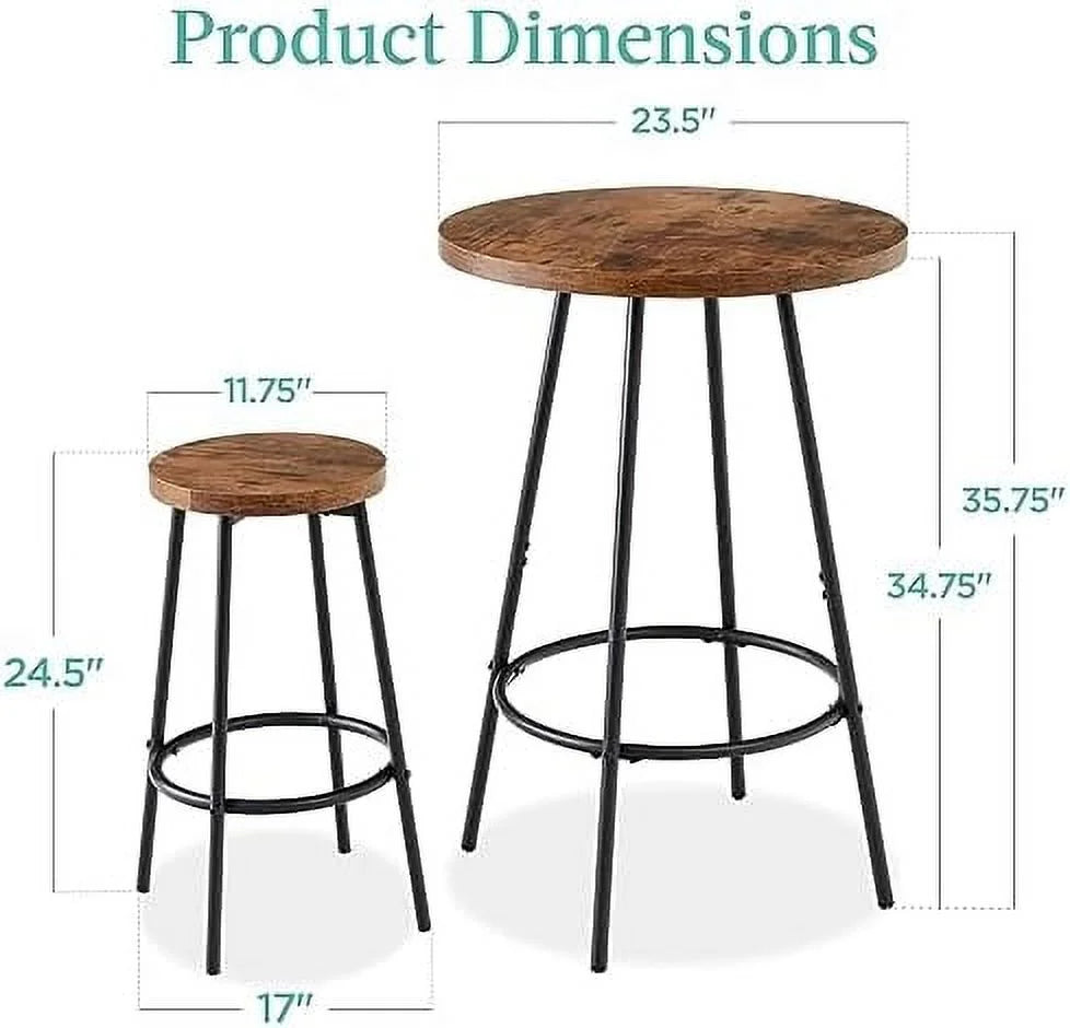 3 Piece Round Counter Height Pub Table and Stools Dining Set Black L440156