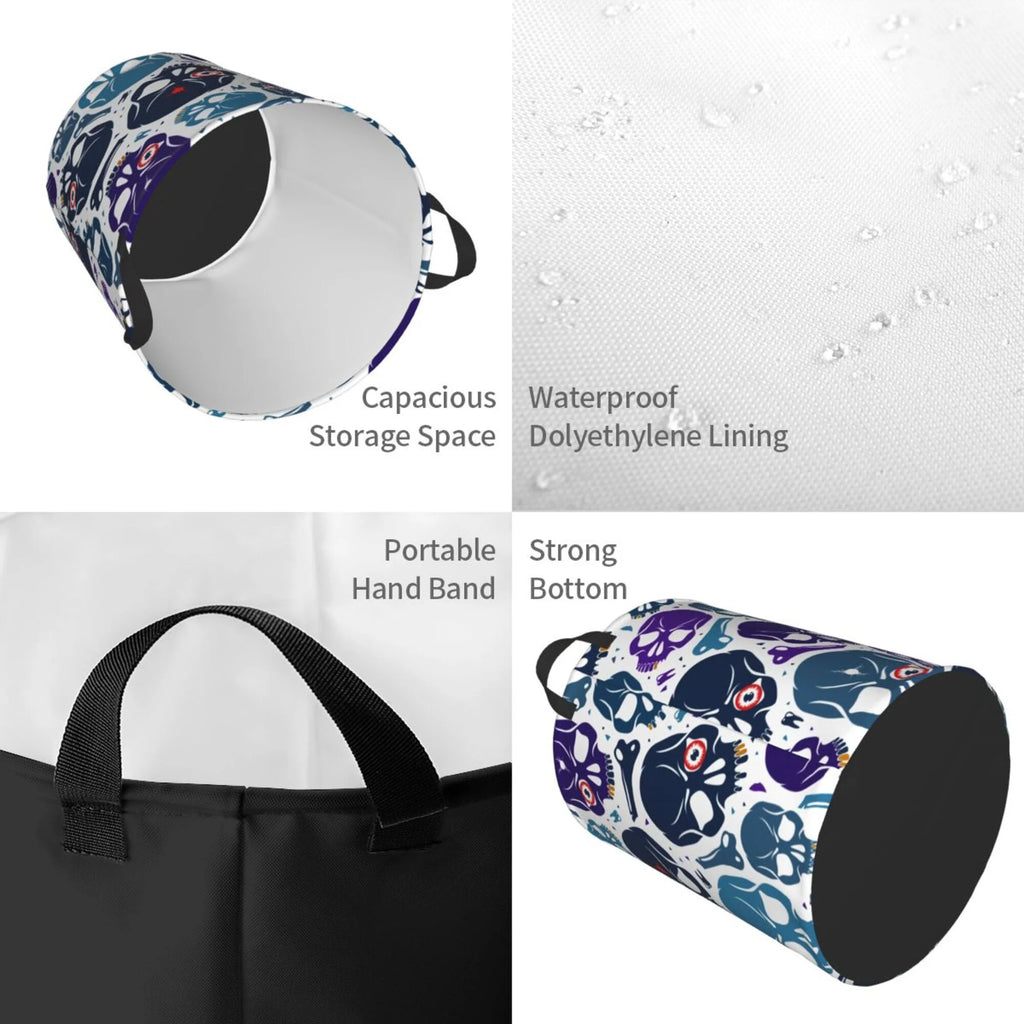 Blue Skull Purple Bone Collapsible Laundry Basket B773141