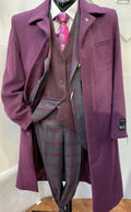 Burgundy Full Length Belted Wool Topcoat P36854