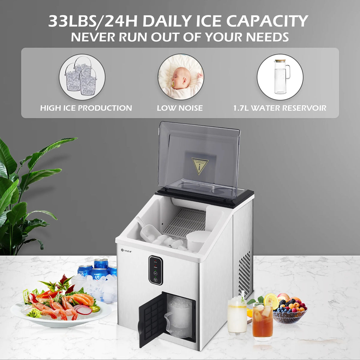 Countertop Ice Maker and Ice Shaver Machine 33lb/24H N11622