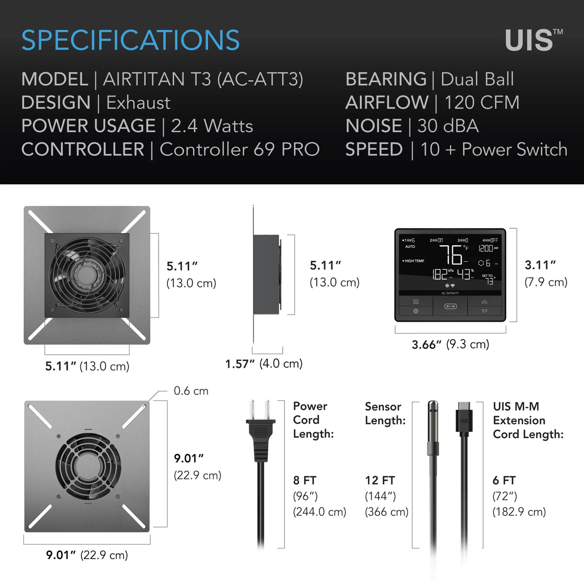 6" Ventilation Exhaust Fan with Temperature Humidity WiFi Controller A5225