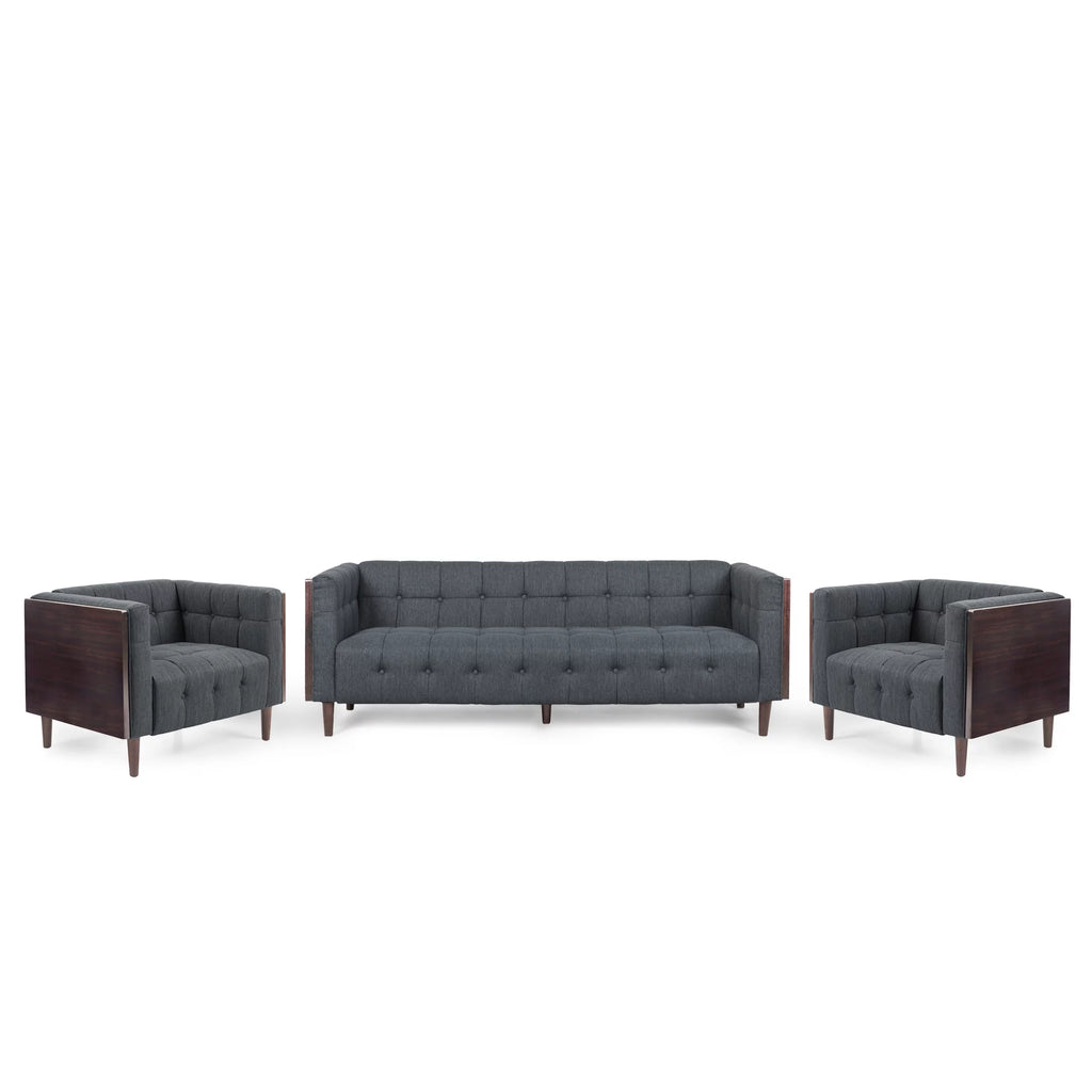 Charcoal and Brown Fabric 5-Seater Living Room Set E620661