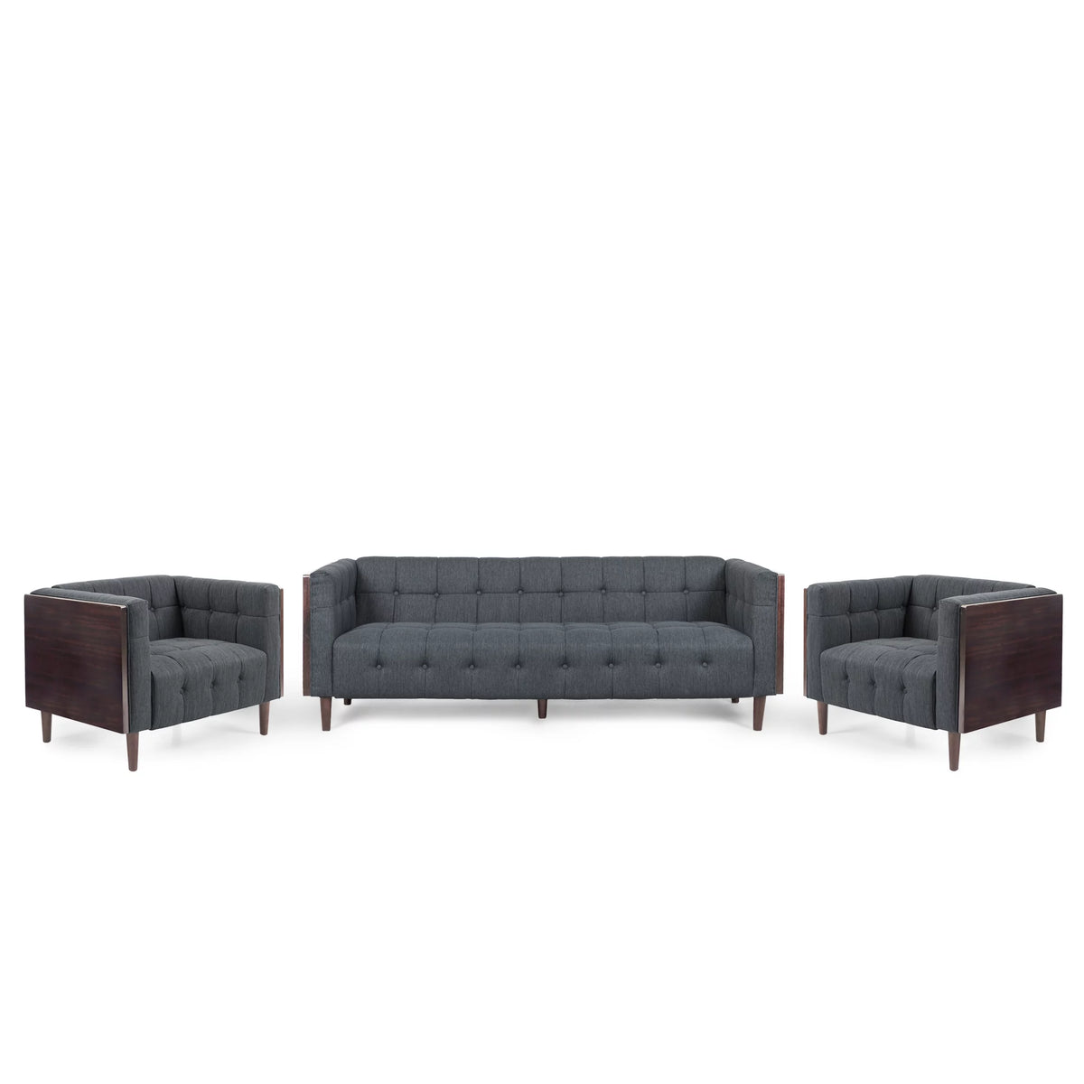 Charcoal and Brown Fabric 5-Seater Living Room Set E620661