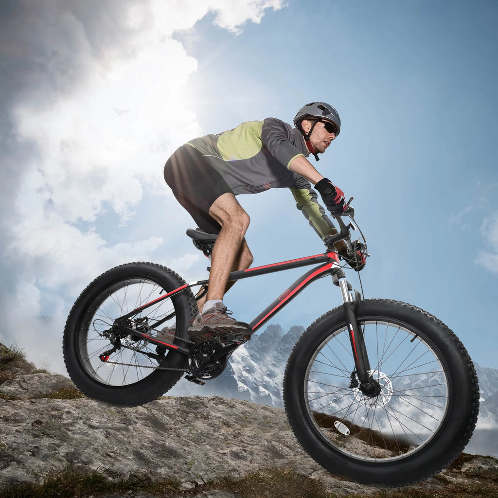26in Fat Tire Mountain Bike 21 Speeds Red Black K59415