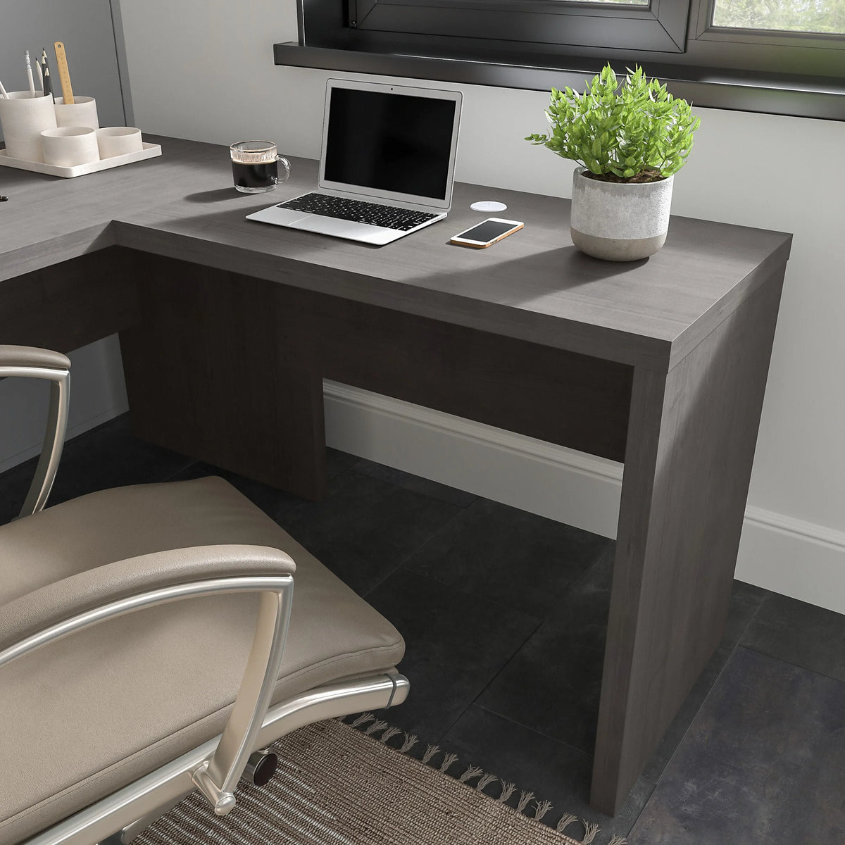 36W Desk Return in Charcoal Maple V616756