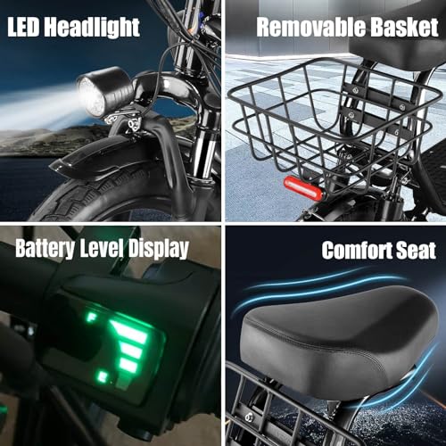 Electric Scooter with Seat, 14" Tires Foldable with Basket N730