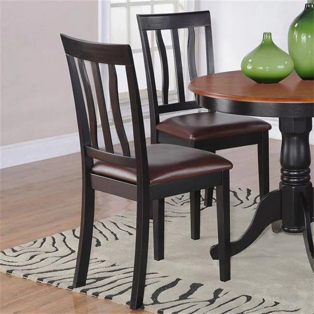 Antique Chair Faux Leather Seat Black and Cherry Finish Pack of 2 C524446