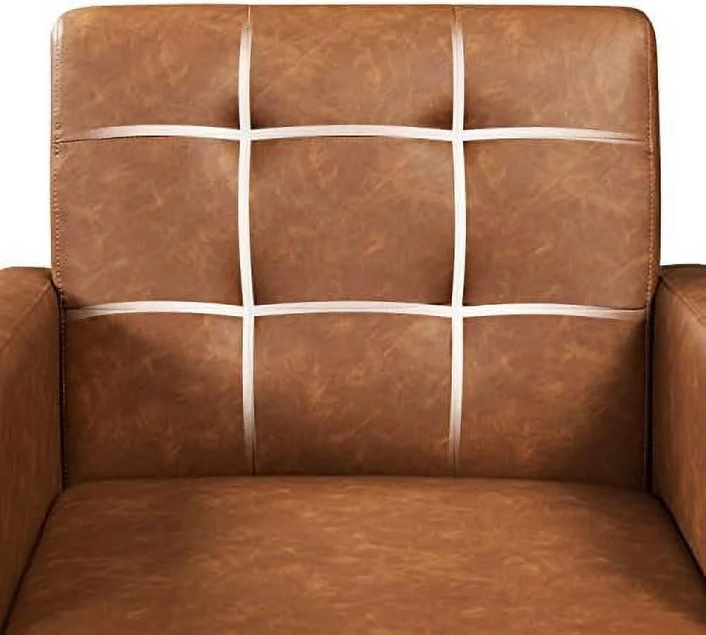 Beige PU Leather Upholstered Accent Chair with Wood Legs I287986