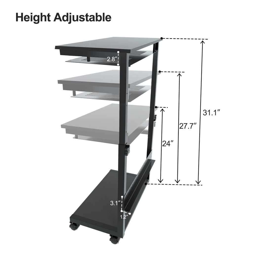 3 Tier Wooden Computer Tower Stand with Rolling Casters Q467