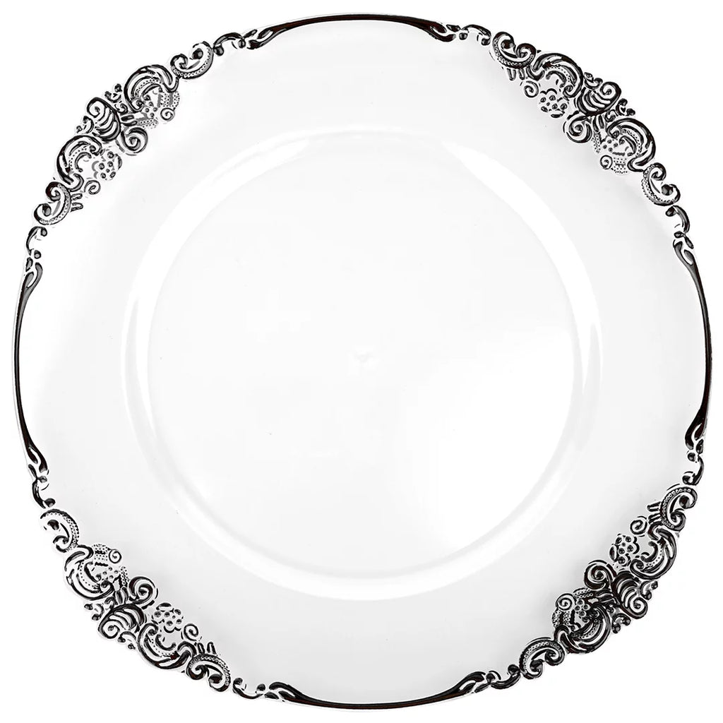 Clear Acrylic Charger Plates with Black Rim Set of 4 P358