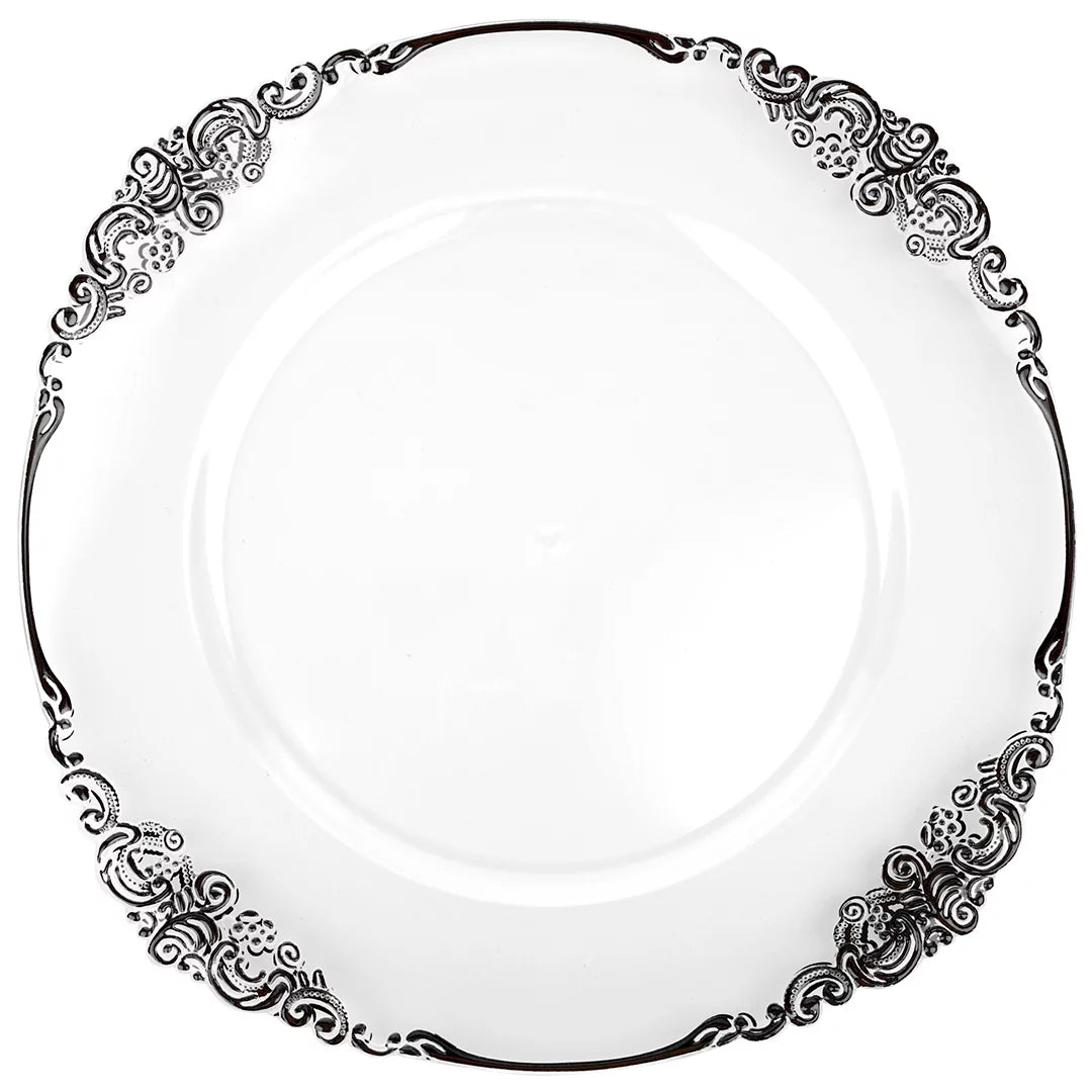 Clear Acrylic Charger Plates with Black Rim Set of 4 P358