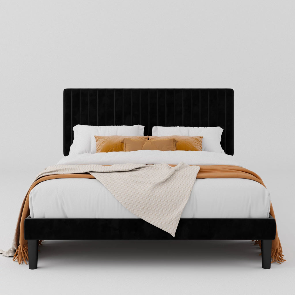 Queen Size Black Velvet Upholstered Platform Bed Frame M3027