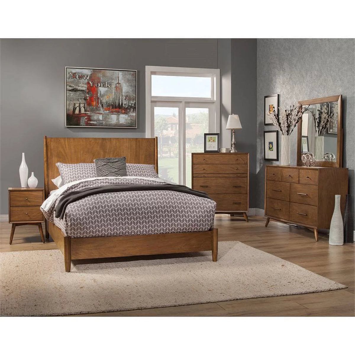 3 Piece Small TV Console Full Size Panel Bed & Nightstand E55222