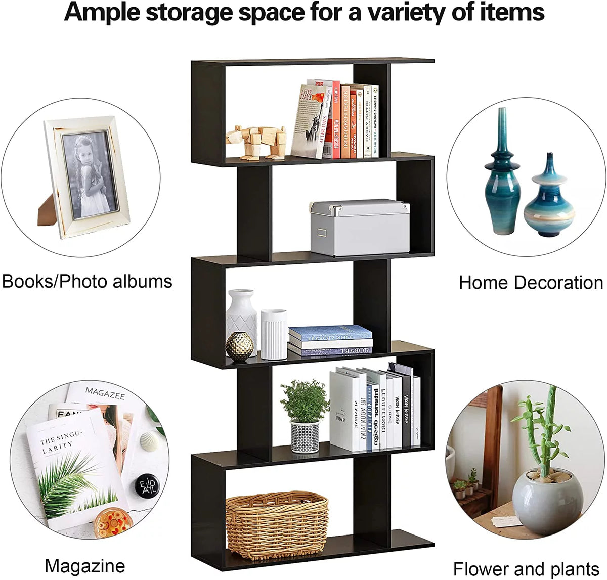5-Tier Black Bookcase Shelving Unit X753