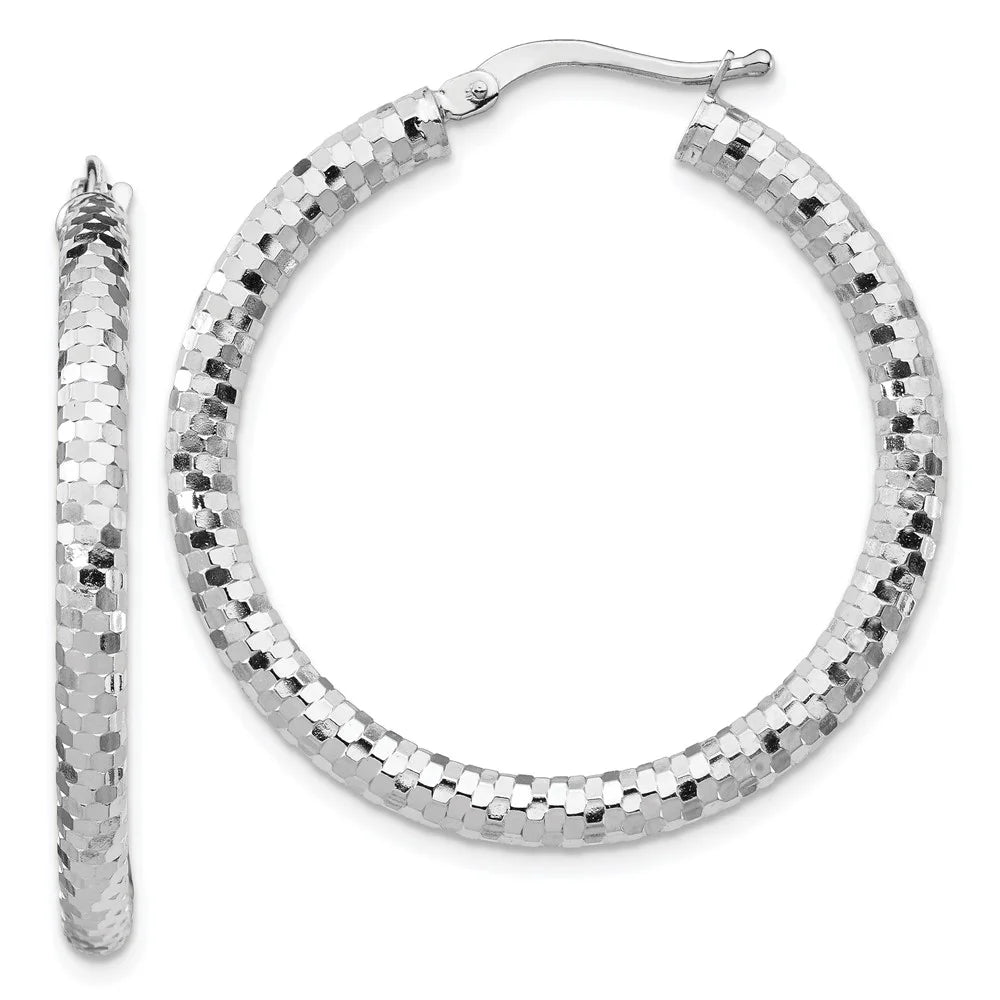 14 Karat White Gold Diamond-cut Hoop Earrings M5973