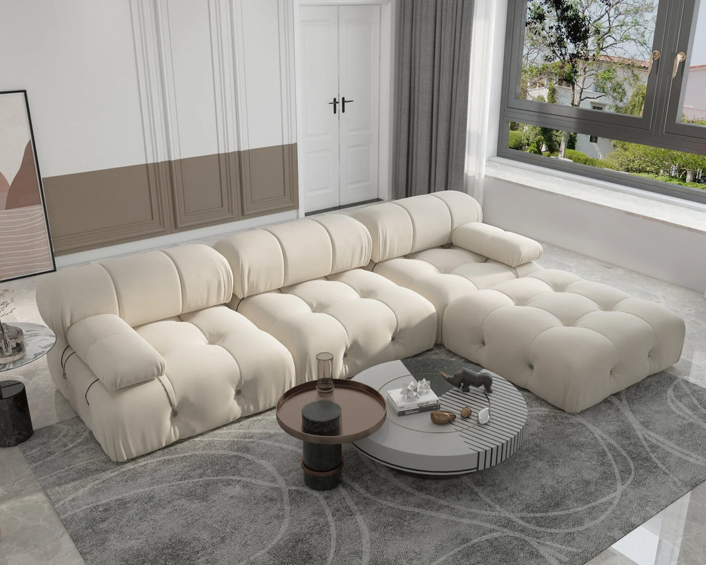 L-Shaped Velvet 3-Seat Sofa with Ottoman Y598024