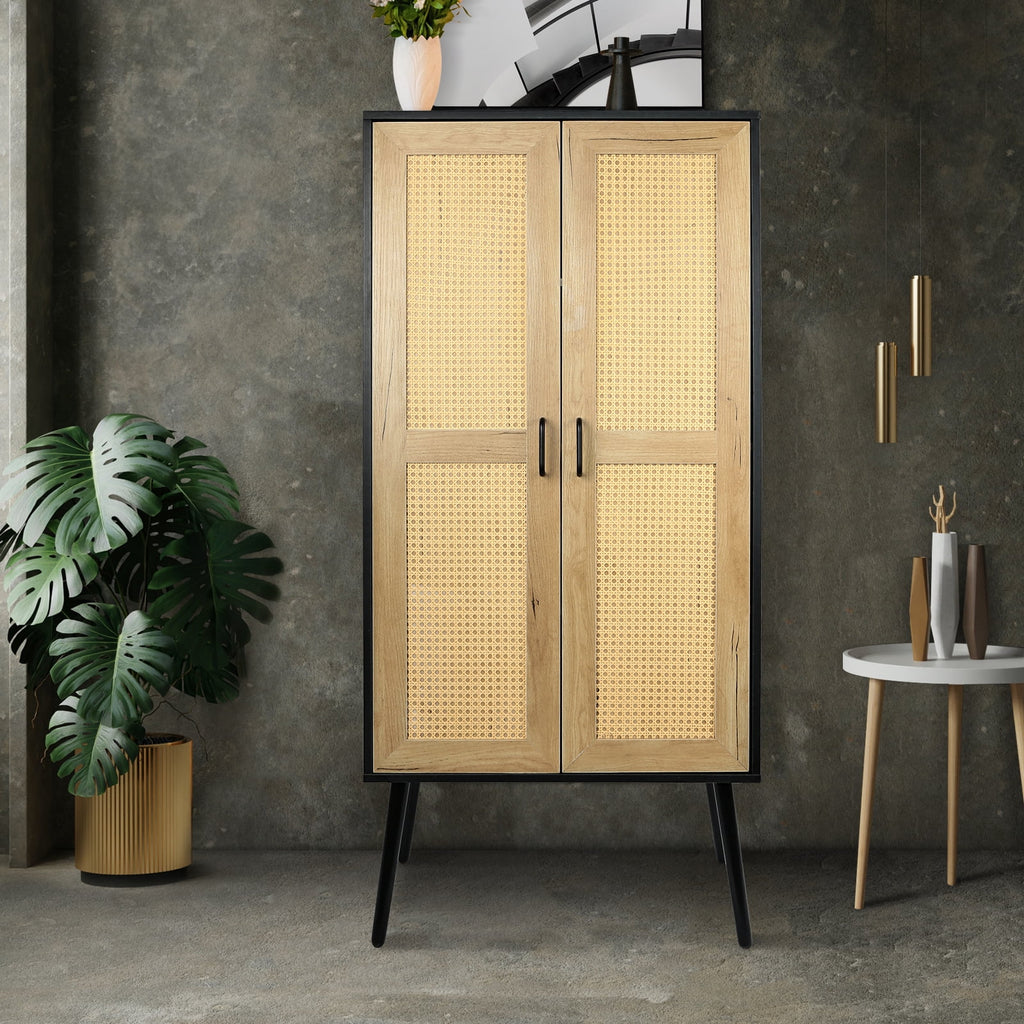 59'' Tall Rustic Storage Cabinet with Shelf Rattan M272352