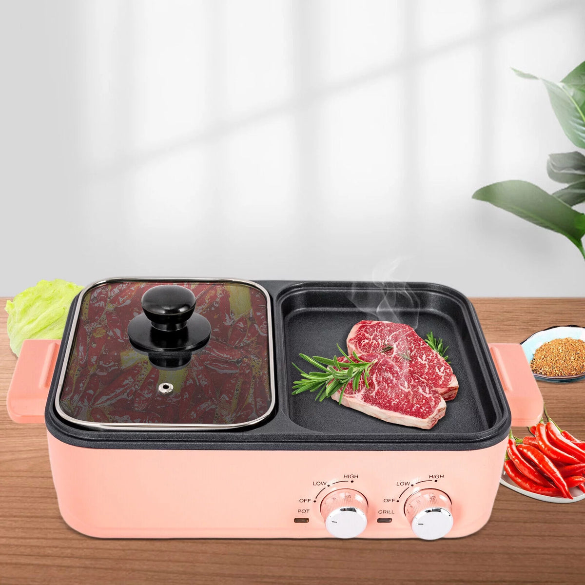 2 in 1 Electric Hot Pot 1500W Non-Stick Korean BBQ Grill L899