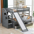 Twin over Full Wooden Bunk Bed with Storage Staircase, Drawers and Slide, Gray A5348