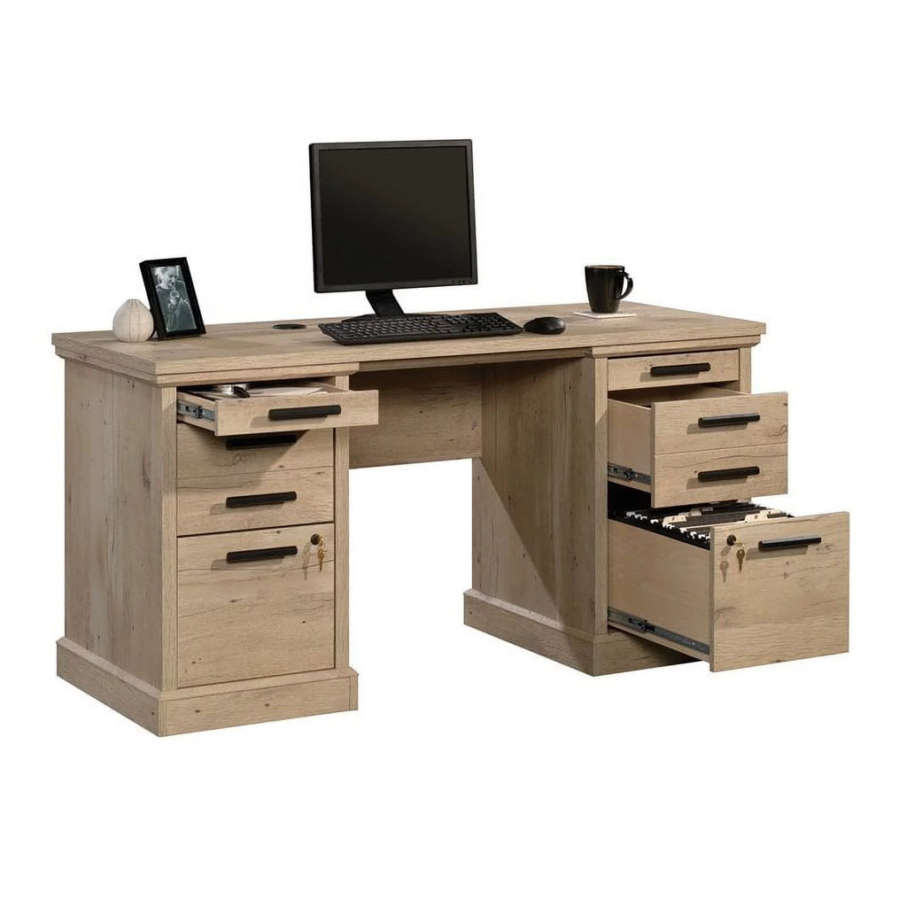 60" Engineered Wood Credenza Desk in Prime Oak Y95480