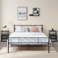 Full Size Metal Bed Frame and 2 Black Nightstand Q40010