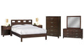 6PC Twin Platform Bed Dresser Mirror Chest Set Mocha Brown Mahogany I259