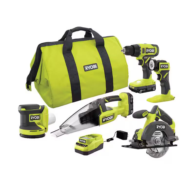 18V Cordless 5-Tool Combo Kit with 1.5 Ah Batteries, Charger, and Tool Bag M80952