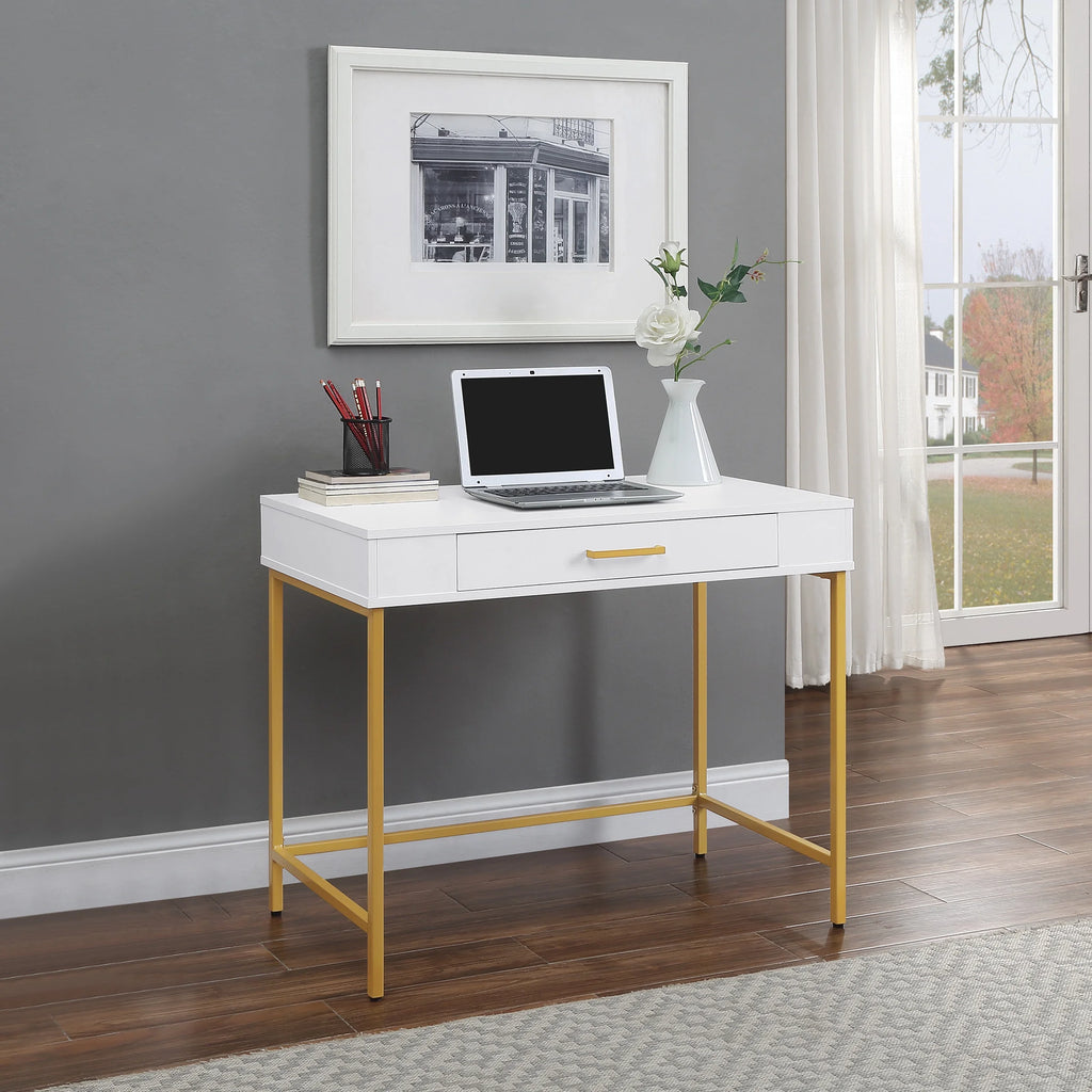 White Engineered Wood Desk with Metal Legs K370397