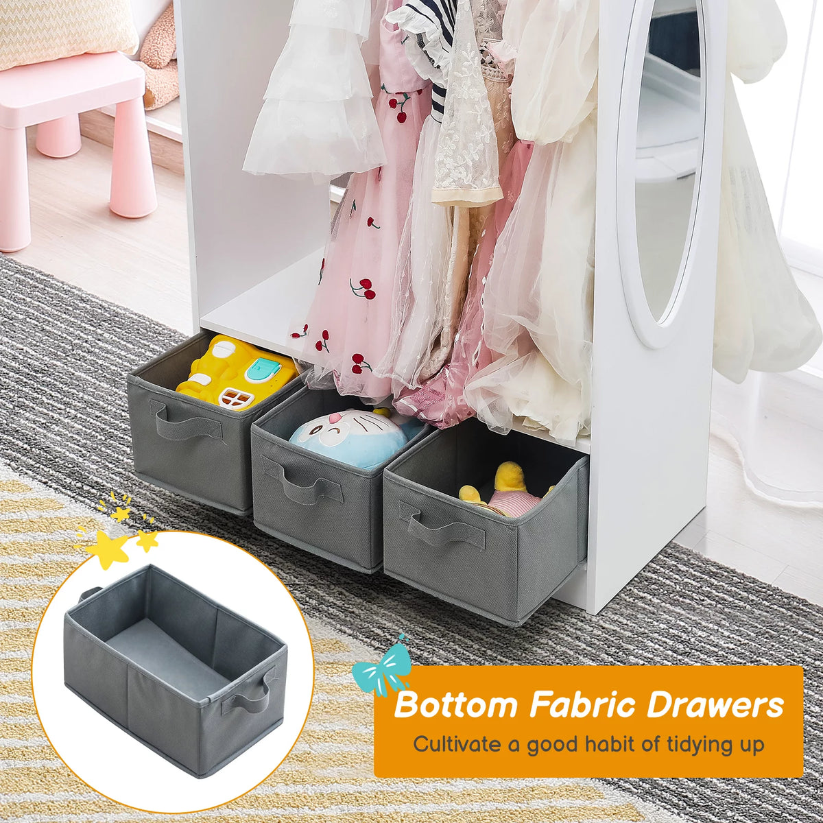 Kids Dress Up Storage with Mirror & 3 Drawers V7259