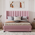 Queen Size Velvet Upholstered Platform Bed with Storage Drawer Q9438